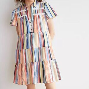 Anthropologie Georgina Tiered Shirtdress Rainbow Stripe SP